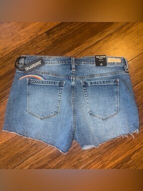 blanc noir Blue Denim Jean Shorts with Yellow Sun and Rainbow embroidery